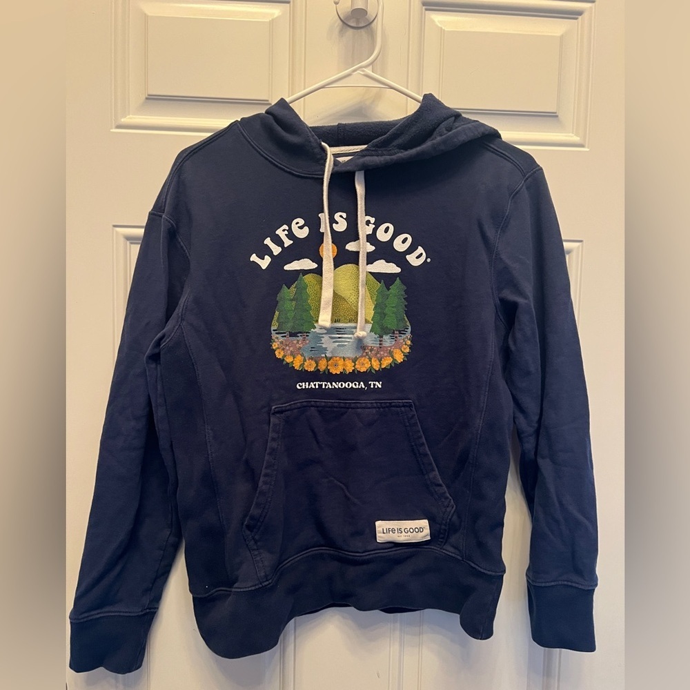 Life Is Good Camping Take It Outside Men’s Navy Blue Hoodie Size XS - Picture 1 of 6